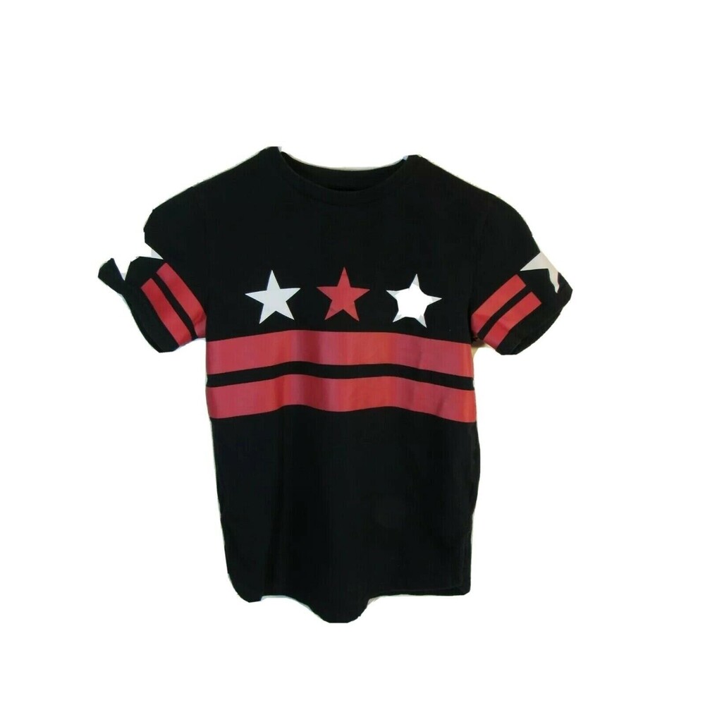 Star Print Boys T-Shirt Sz 6  Black Red White Crew Neck Shot Sleeve